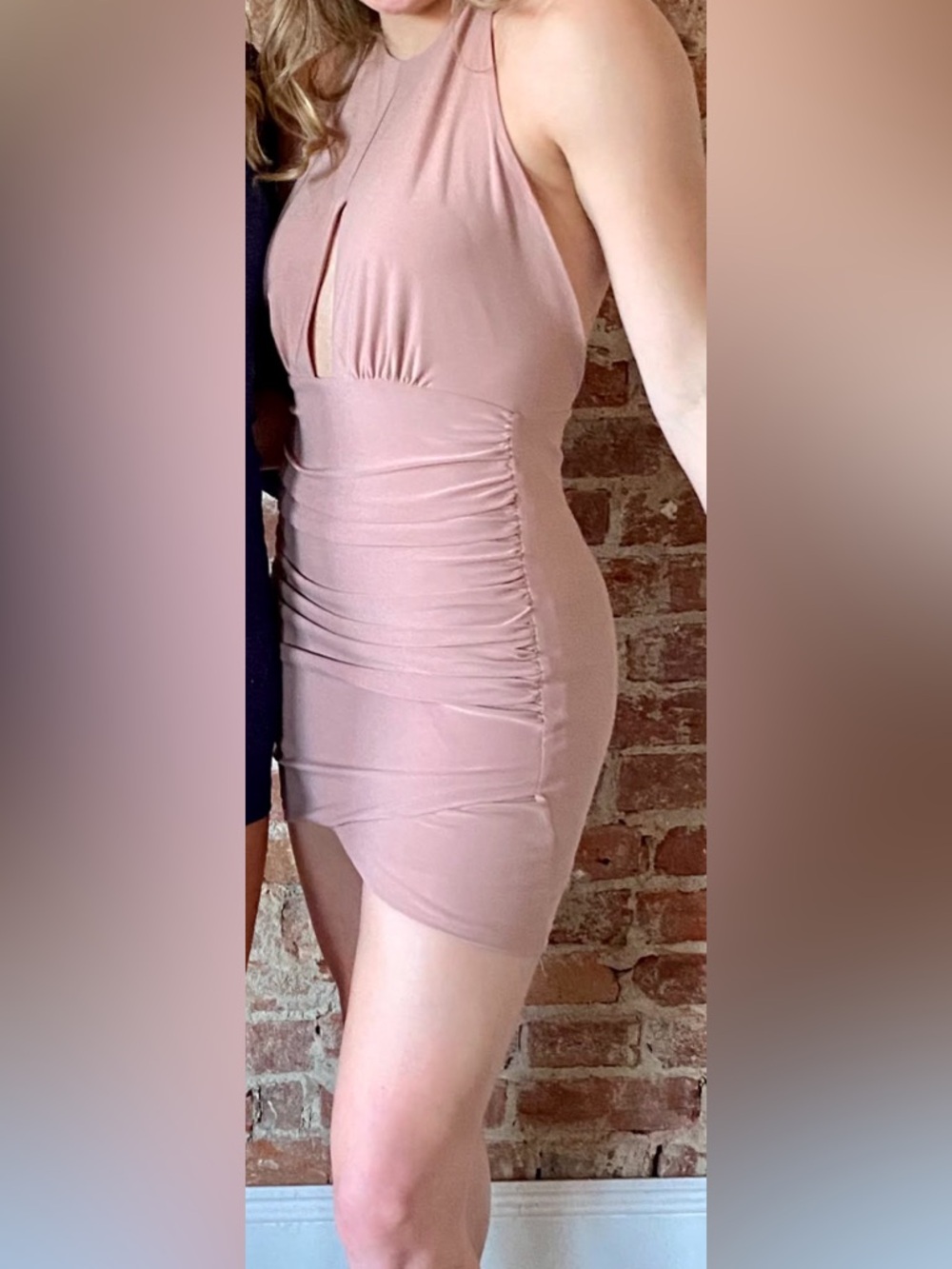 Halter top Backless Mauve Bodycon Dress with Front Keyhole